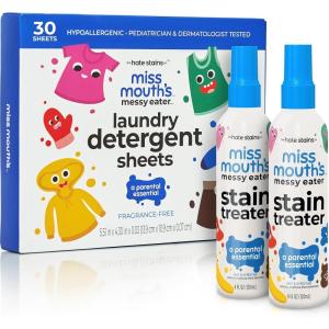 imageMiss Mouths Messy Eater Stain Treater Spray  4oz 2 Pack Stain Remover and Laundry Detergent Sheets