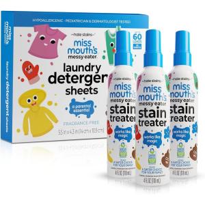 image:imageMiss Mouths Messy Eater Stain Treater Spray  Stain Remover  Newborn amp Baby Essentials  2Pack of 16oz Stain Remover3 pack with sheets